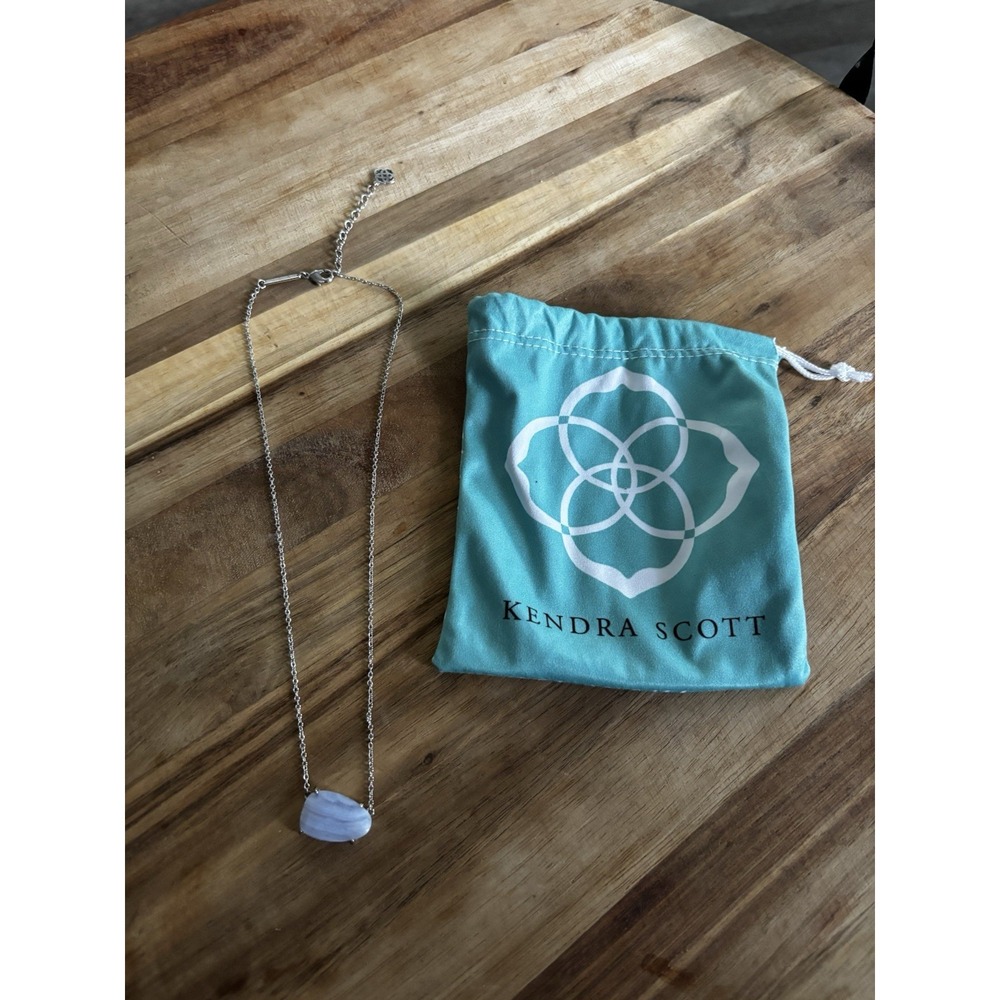 Kendra Scott Isla Necklace Blue Lace Agate Silver Tone Retired Adjustable 18-20" - Picture 6 of 9